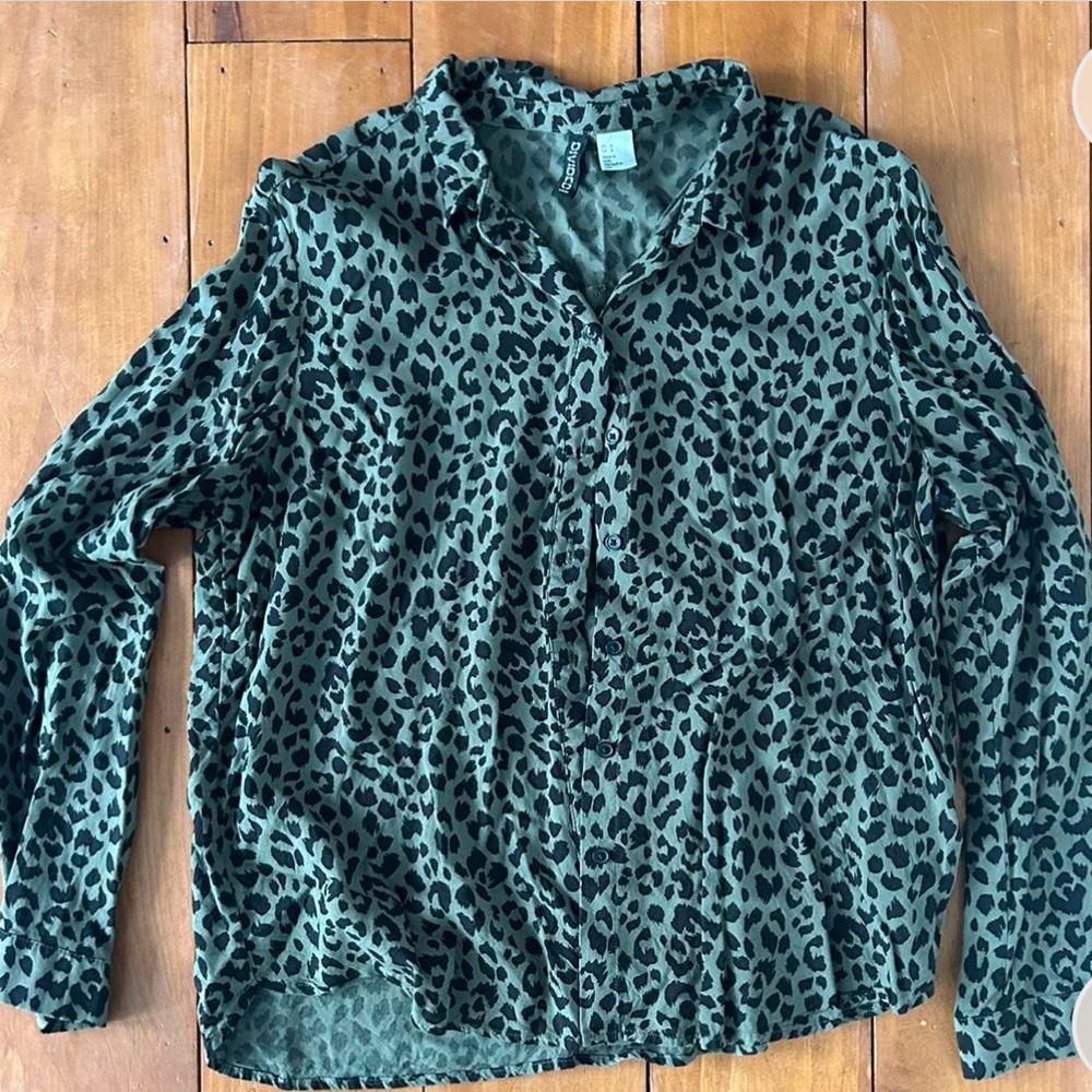 Leopard Print Green Blouse